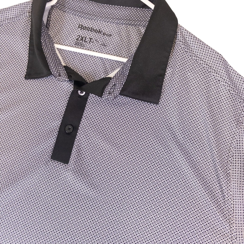 Reebok Golf Mens 2XLT Black White Geometric Performance Polo Shirt XXL Tall